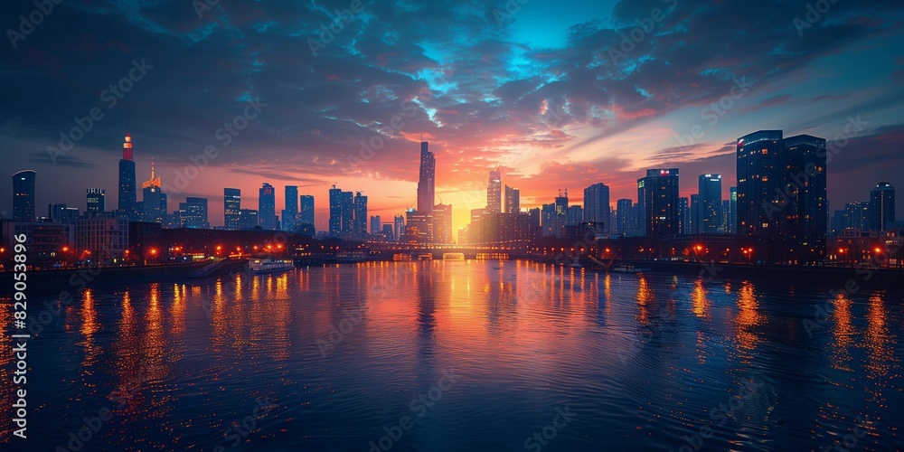 Obraz premium Bridge Silhouettes: Urban Nightfall, generative ai