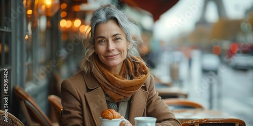 Elegant Woman at a Paris Café, generative ai