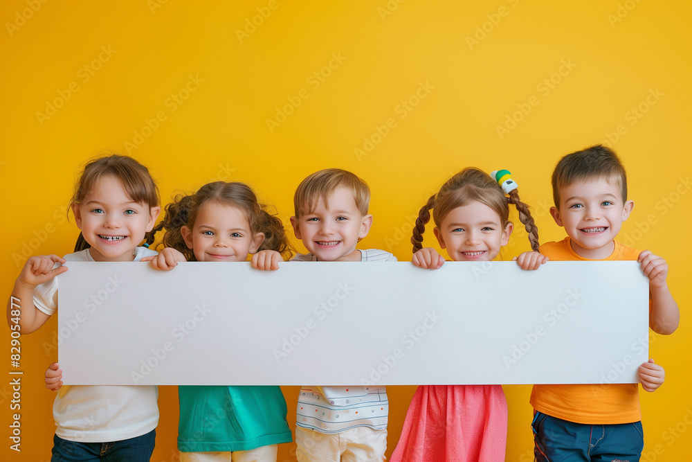 Group of Young Children Holding White Sign Group of Young Children Holding White Sign
