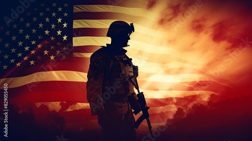 Soldier in Front of American Flag