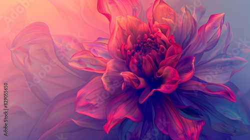 A pink flower on a pink background with a slight blur effect. Free space for design. photo