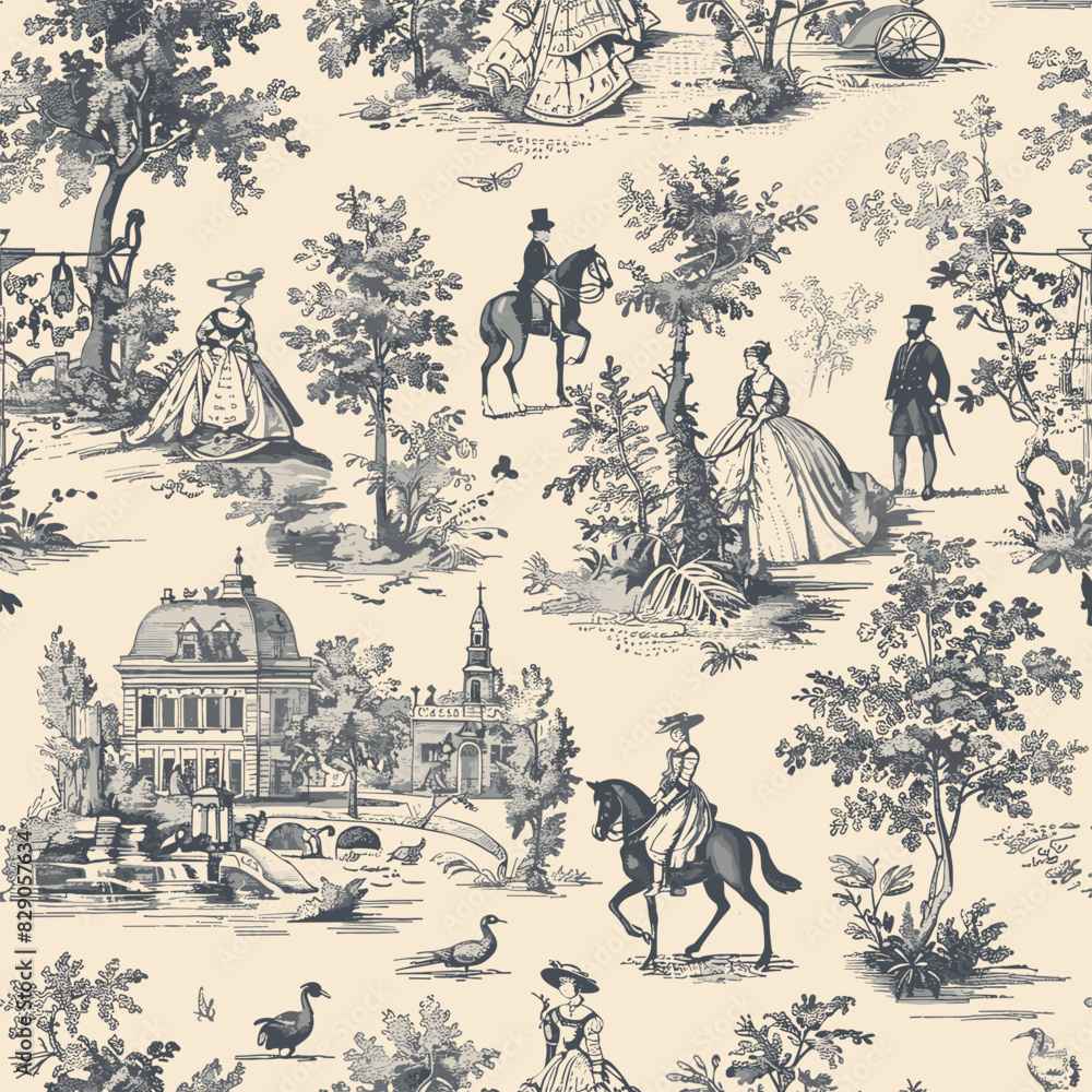 Obraz premium Vintage Floral Seamless Patterns Fair Street Royal Castle Toile de Jouy