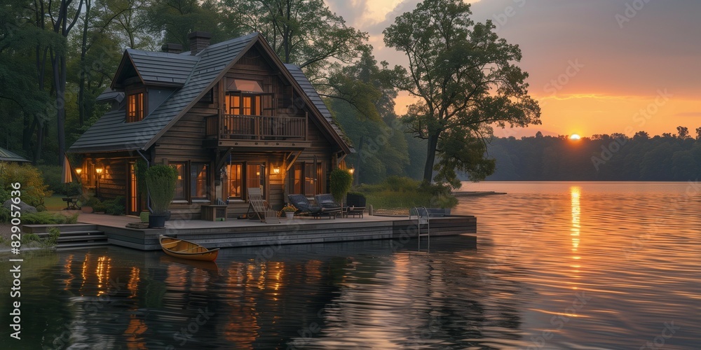 Fototapeta premium Kayak Haven at Dusk, generative ai