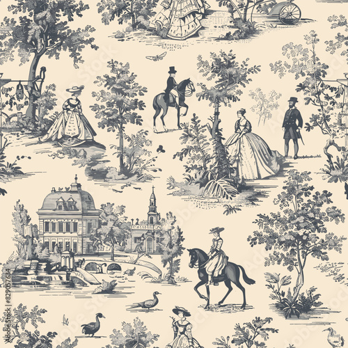 Vintage Floral Seamless Patterns Fair Street Royal Castle Toile de Jouy