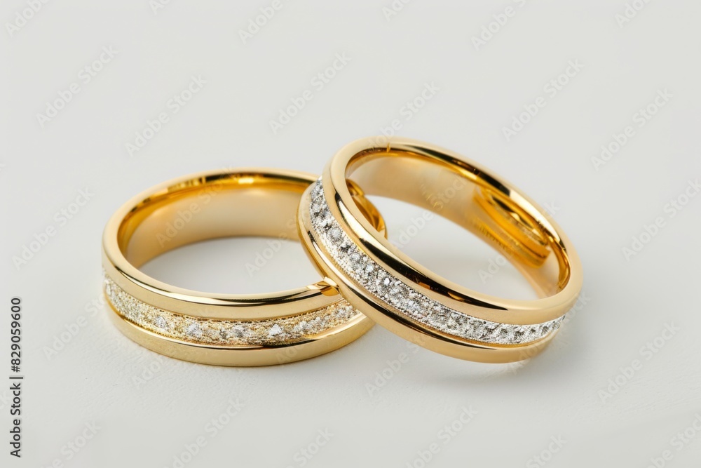 Golden wedding rings on a white background. Bride and Groom Rings Golden wedding rings on a white background. Bride and Groom Rings