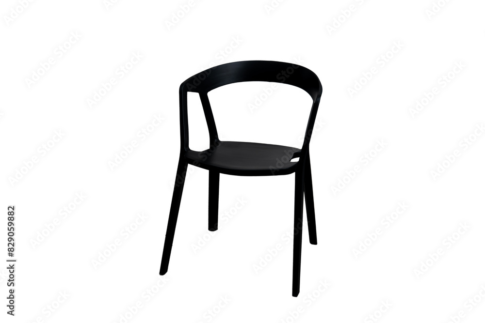 black chair isolated on white background. modern design, plastic chair for camping and outdoor use black chair isolated on white background. modern design, plastic chair for camping and outdoor use