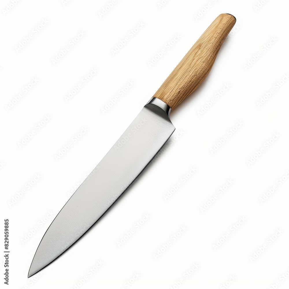 Scandinavian style chef s knife with a lightcolored wooden handle Scandinavian style chef s knife with a lightcolored wooden handle