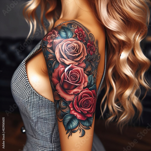 Timeless Rose Tattoo Designs Beauty in Bloom, generative AI photo