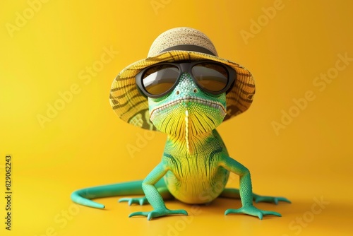 Summer Chameleon with Hat a...