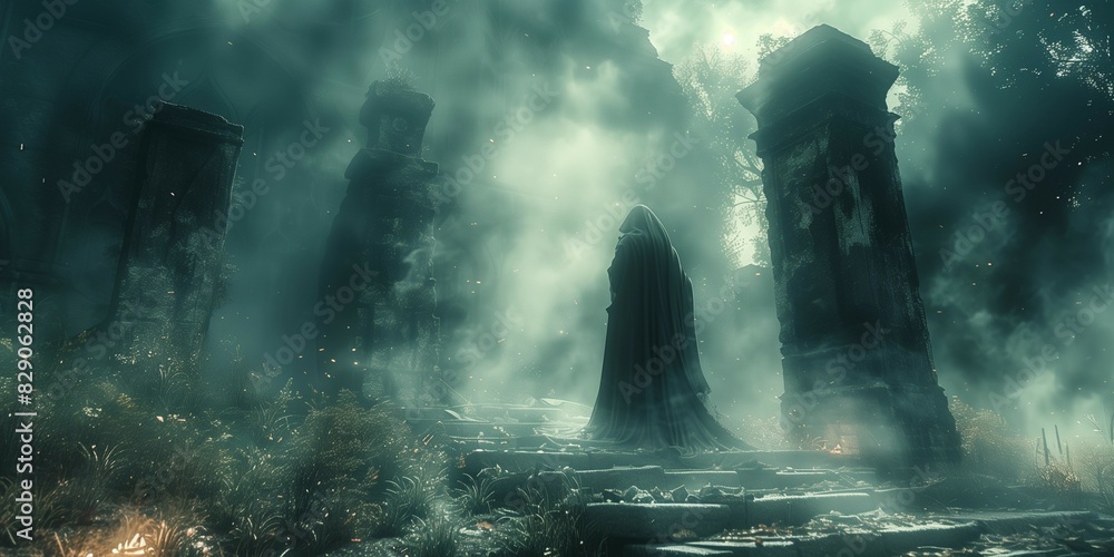 Obraz premium Ghostly Apparitions in the Mist, generative ai
