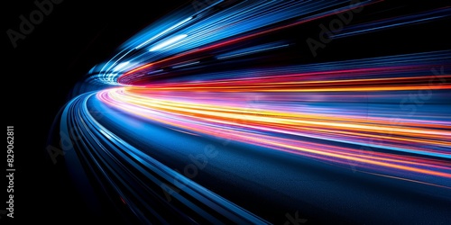 Curving light trails on a dark road captured with long exposure  illustrating the dynamic energy and speed of nighttime transportation and the vibrant glow of moving vehicles  Generative AI