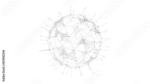 Abstract plexus sphere from black dots, lines and triangles on a white background with depth of field. Seamless loop. photo