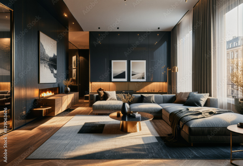 A minimalistic design idea of a modern apartment room