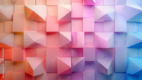 Diverse geometric shapes in vibrant multicolors create an abstract background photo