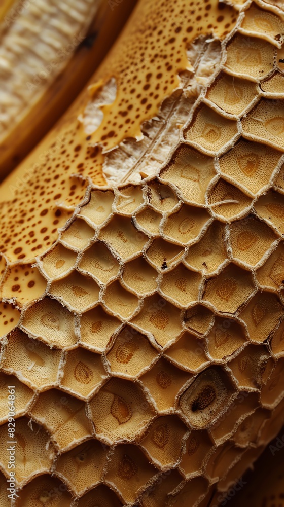 Generate an image of a banana peel with a honeycomb pattern. Make the image look as realistic as possible. Generate an image of a banana peel with a honeycomb pattern. Make the image look as realistic as possible.