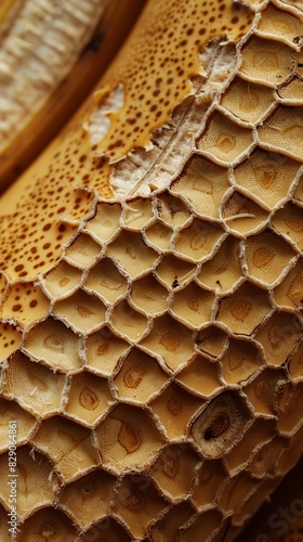 Generate an image of a banana peel with a honeycomb pattern. Make the image look as realistic as possible.