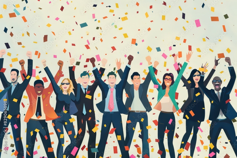 Happy business people celebrating success at company Happy business people celebrating success at company