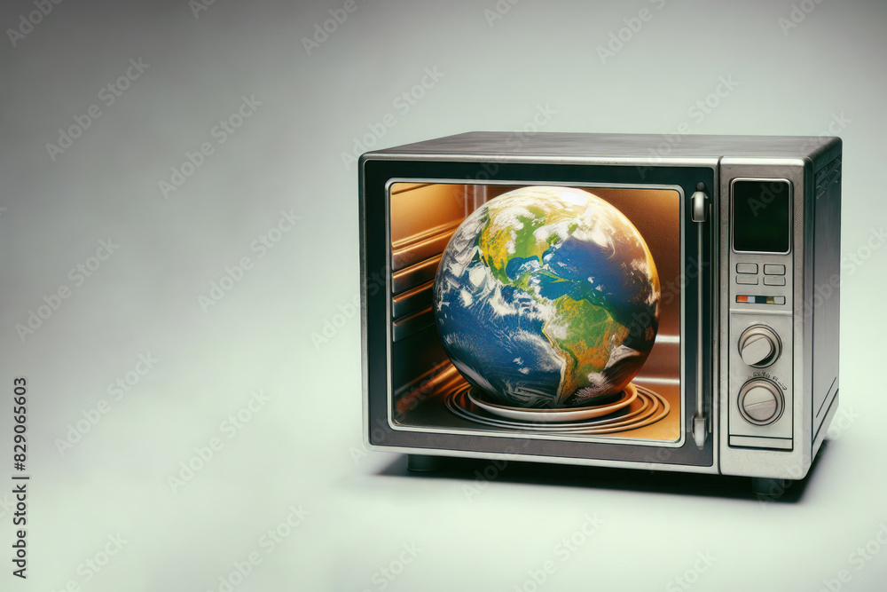 A model of planet earth in a microwave oven. Space for text. A model of planet earth in a microwave oven. Space for text.