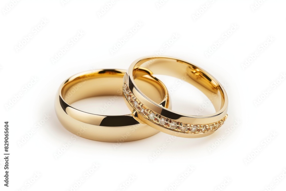 Golden wedding rings on a white background. Bride and Groom Rings Golden wedding rings on a white background. Bride and Groom Rings