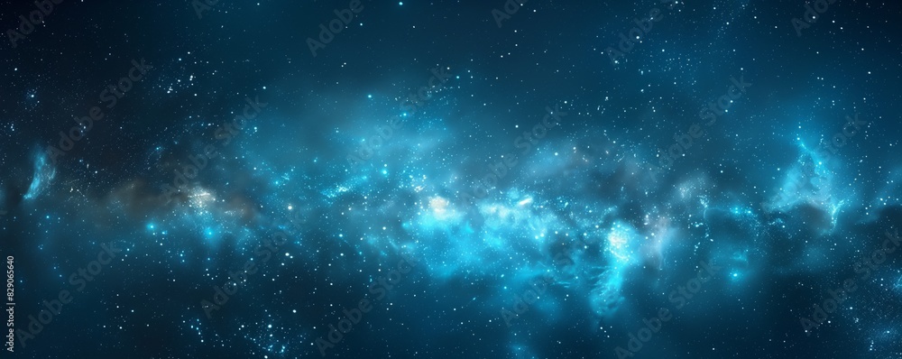 A vast blue space teeming with stars and swirling dust