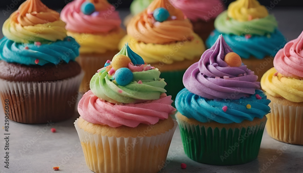 colorful rainbow decorated cupcakes
