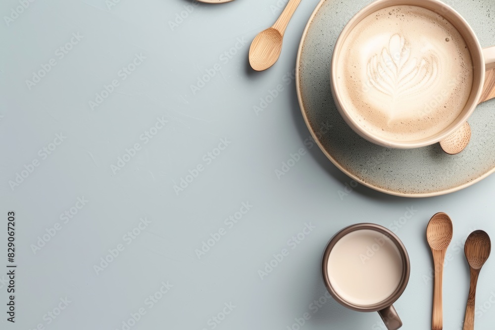 A cup of coffee surrounded by spoons on a coffee table. Generative AI A cup of coffee surrounded by spoons on a coffee table. Generative AI