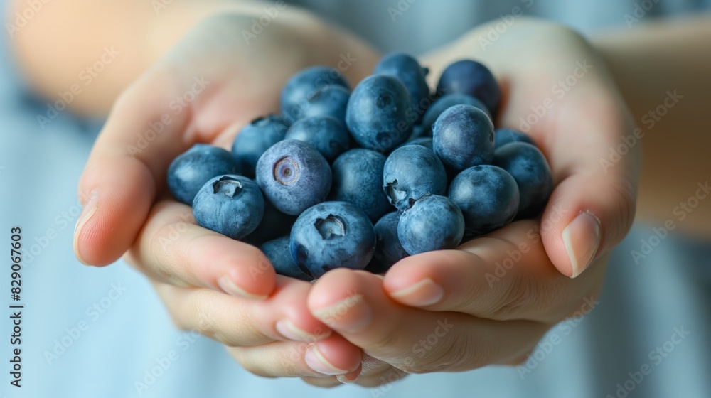 Woman's hands holding a handful of blueberries Woman's hands holding a handful of blueberries