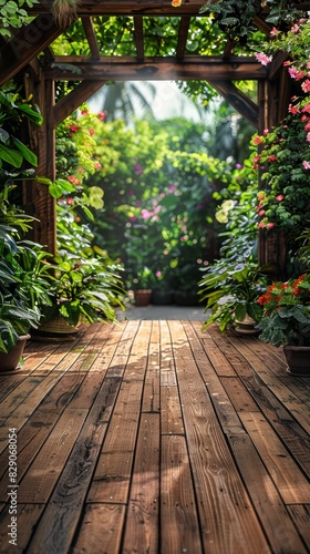 Wooden Walkway Surrounded by Lush Plants
