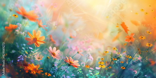 A field of wildflowers  with vibrant colors and bokeh effects