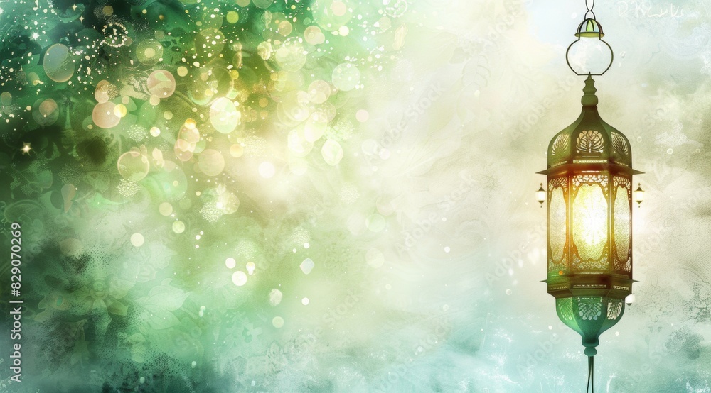 abstract ramadan background islamic background lantern with green empty space and sparkles, white background, watercolor style. Digital illustration abstract ramadan background islamic background lantern with green empty space and sparkles, white background, watercolor style. Digital illustration