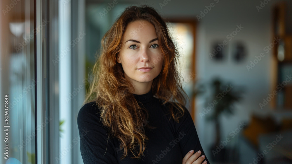 Digital influencer woman posing a portrait on social media, with soft and natural makeup Digital influencer woman posing a portrait on social media, with soft and natural makeup