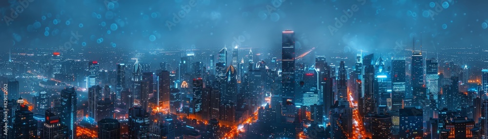 Magnified urban nightscape highlighting the city's vibrancy and details