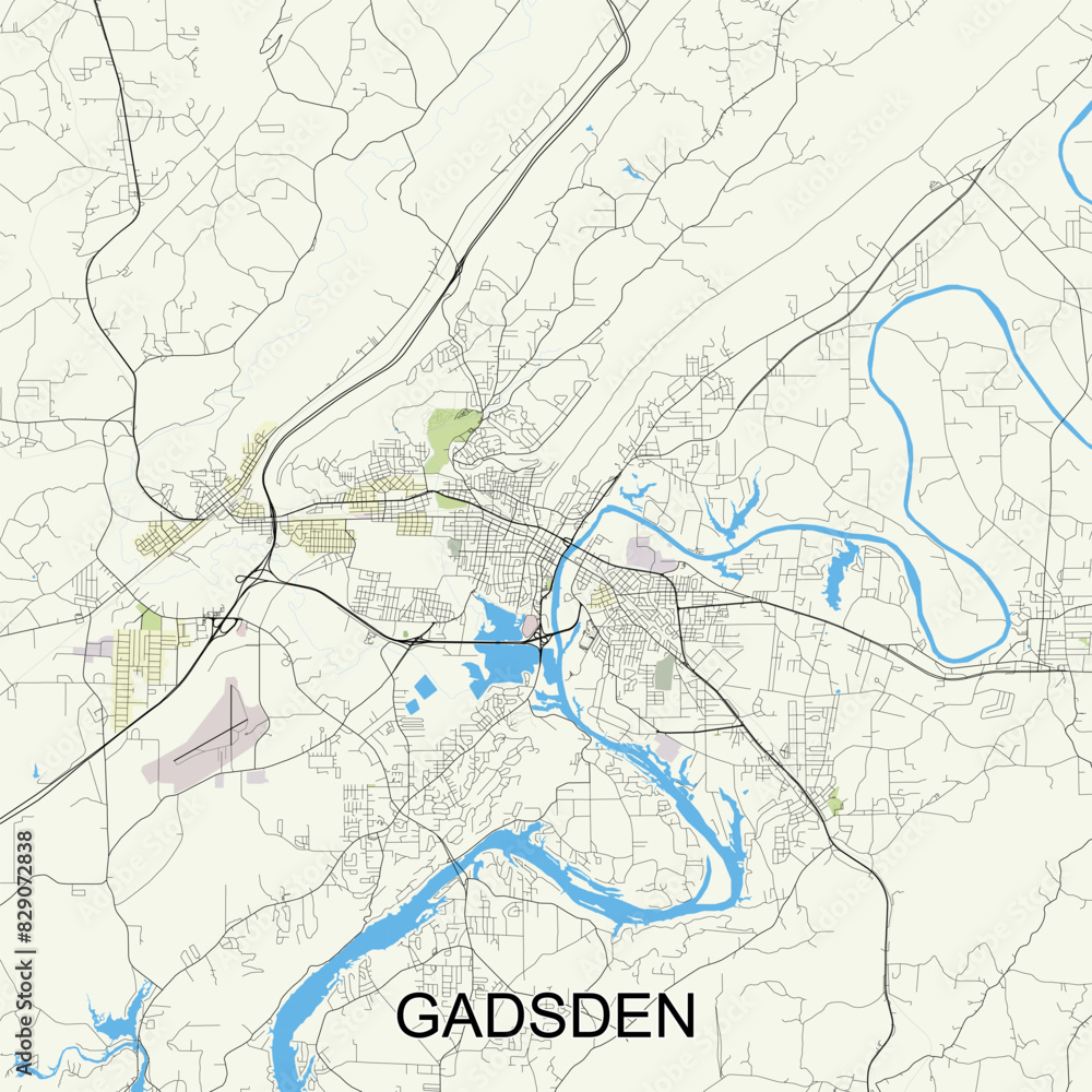 Gadsden, Alabama, United States map  poster art