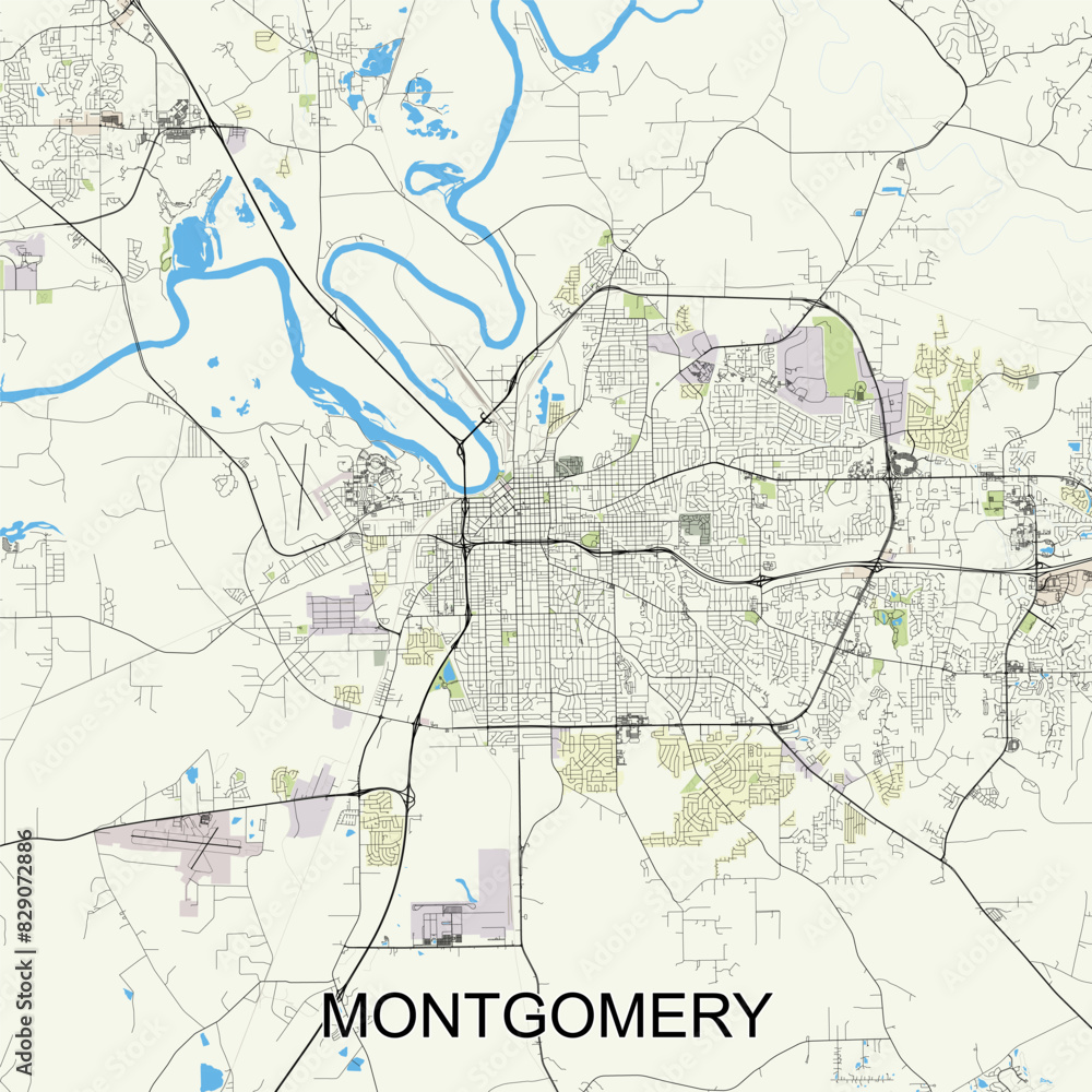 Montgomery, Alabama, United States map  poster art