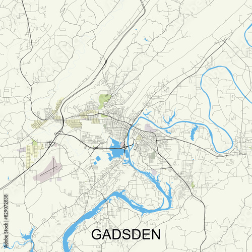 Wallpaper Mural Gadsden, Alabama, United States map  poster art Torontodigital.ca