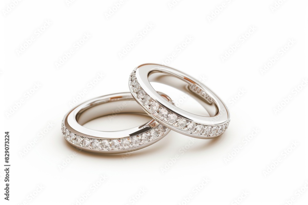 Silver wedding rings on white background. Bride and Groom Rings Silver wedding rings on white background. Bride and Groom Rings