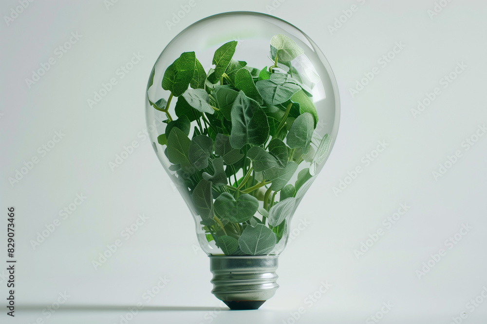 light bulb with leafs imitated and leaves inside, in the style of photo ...