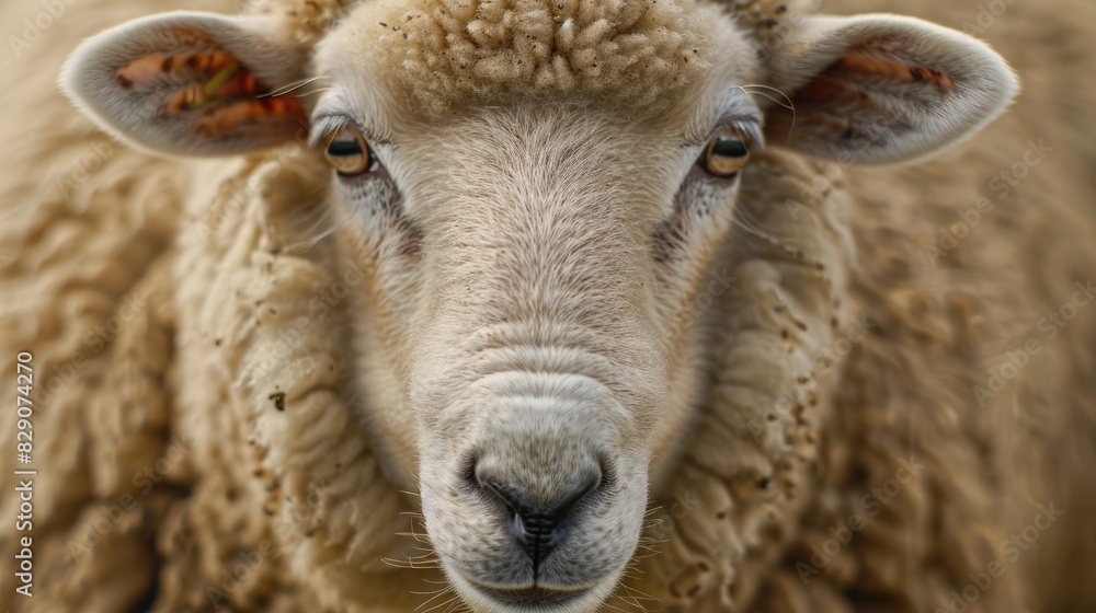 Close up of a sheep s sorrowful face