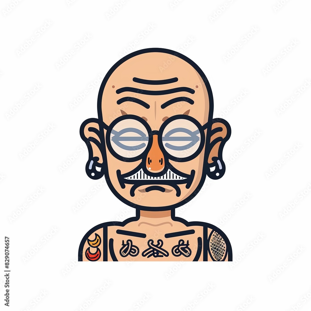 A cartoonish drawing of a bald man wearing glasses and a beard A cartoonish drawing of a bald man wearing glasses and a beard