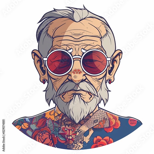 Wallpaper Mural A man with a beard and glasses is wearing a shirt with a flower design Torontodigital.ca