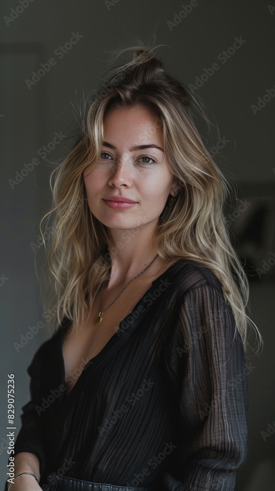 Digital influencer woman posing a portrait on social media, with soft and natural makeup Digital influencer woman posing a portrait on social media, with soft and natural makeup