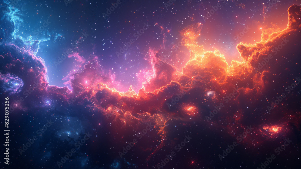 Fototapeta premium Colorful space galaxy cloud nebula. Stary night cosmos. Universe science astronomy.generative ai