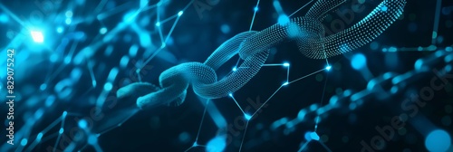 Conceptual image related to blockchain technology with a glowing digital knot symbolizing connection and security photo