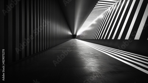 Black and white tunnel with intersecting lines