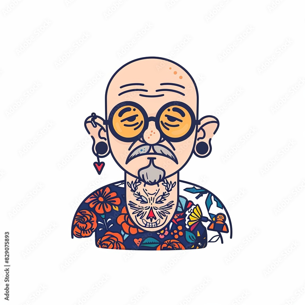 A man with a beard and glasses is wearing a shirt with flowers on it A man with a beard and glasses is wearing a shirt with flowers on it