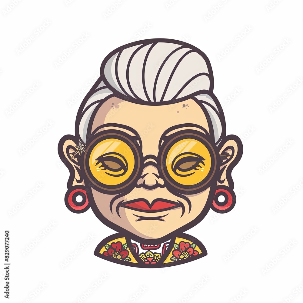 A cartoon of a woman with glasses and red earrings A cartoon of a woman with glasses and red earrings