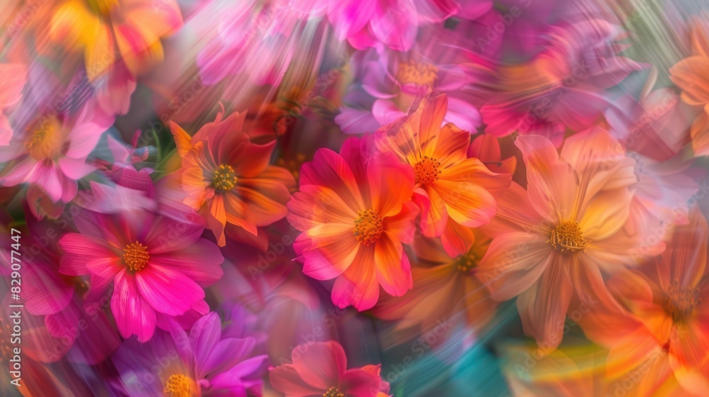 Abstract texture featuring a background of vibrant flowers with a blurred effect
