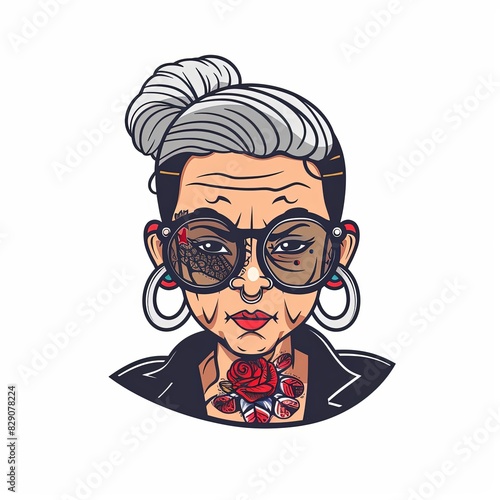 Wallpaper Mural A woman with a tattoo and piercings is wearing sunglasses and a rose on her neck Torontodigital.ca