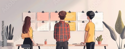 See a flat design of a UXUI designer holding a design critique session