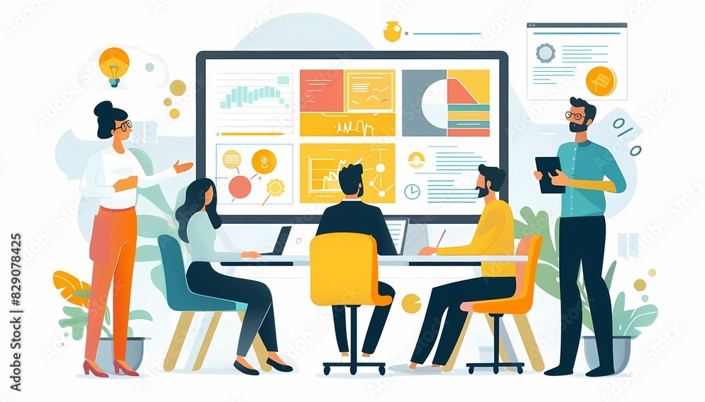 See a flat design of a UXUI designer presenting design concepts to a team See a flat design of a UXUI designer presenting design concepts to a team